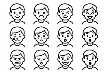 Fototapeta premium Shocked avatar cry expressions icon icons pout yawn laugh smile blush frown