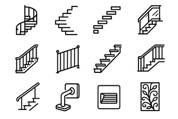 Handrail landing vector straight staircase light bracket stairs railing icon grid spiral