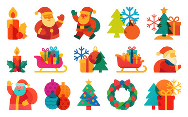 Fototapeta premium PNG Colorful festive Christmas icons, element set on transparent background