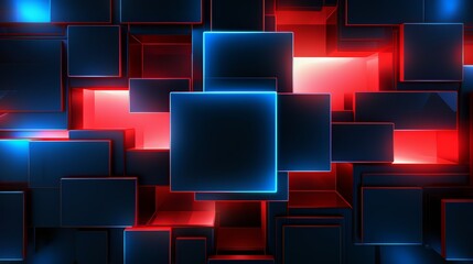 Blue and red background with a square in the middle. The square is lit up and surrounded by other squares