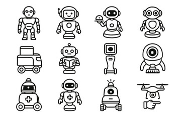 Guide medical icons assistant robot vector humanoid icon futuristic drone security cleaning