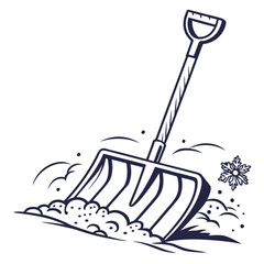 Illustration of a snow shovel with snow and a snowflake