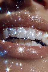 Obraz premium Artistic Macro Image of a Smile with Sparkling Bokeh and Perfect Teeth