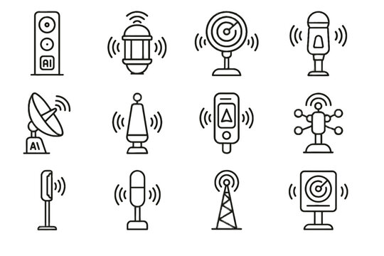 Sound navigation beacon modern antenna audio icon radar futuristic dish wireless vector