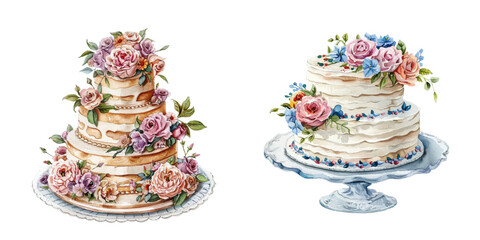 wedding cake watercolor vector illustration