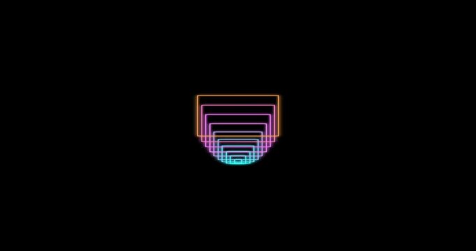 Neon Geometric Design: A symmetrical, abstract geometric pattern featuring nested shapes. The layered, vibrant design forms a modern, eye-catching visual element.