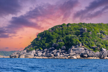 Obraz premium Landscape turquoise lagoon beach Similand Island sunset Phang nga, Thailand
