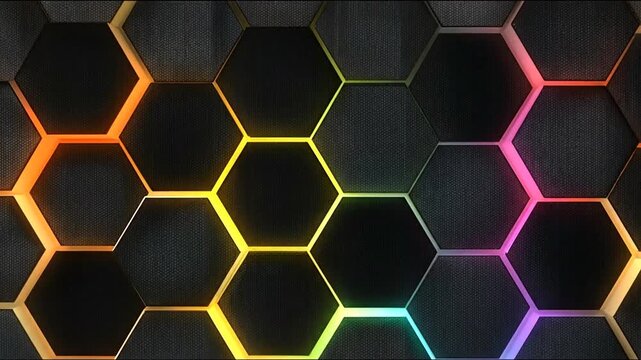 Abstract honeycomb pattern with colorful glowing edges for backgrounds