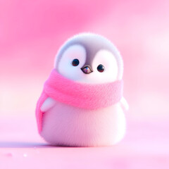 Fluffy baby penguin chick wearing knitted scarf cozy winter arctic animal cute portrait