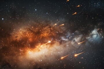 Fototapeta premium Dazzling meteor shower lighting up the night sky filled with stars and cosmic dust