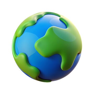 A stylized 3d globe with green continents on a blue ocean isolated on transparent background
