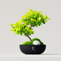 Styled bonsai tree in ornate decorative pot elegant indoor plant japanese inspired decor