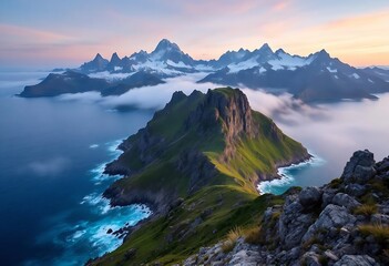 Obraz premium A beautiful mountain peak above the ocean wallpaper