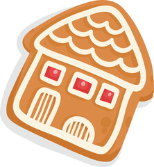 Christmas gingerbread cookie flat cartoon. Sign New year sweet gingerbread, bird, holly, house, deer and candy, snowflakes, sock, Christmas tree, bell, star. Isolated vector illustration