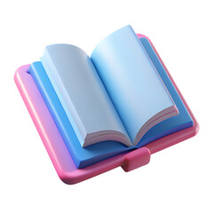 Open book with pink and blue cover isolated on transparent background
