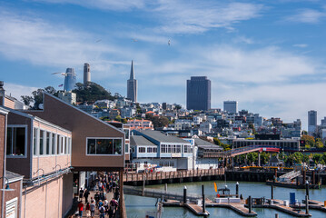Pier 39 and Fisherman's Wharf with Transamerica Pyramid skyline