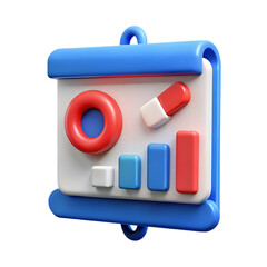 3d business presentation with charts and graphs isolated on transparent background