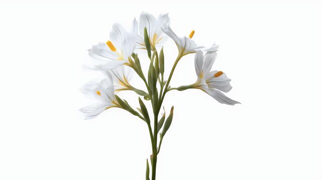 Delicate White Lilies Blooming Against a Bright White Background.