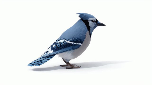 Animated Blue Jay Bird on White Background.