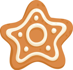 Christmas gingerbread cookie flat cartoon. Sign New year sweet gingerbread, bird, holly, house, deer and candy, snowflakes, sock, Christmas tree, bell, star. Isolated vector illustration