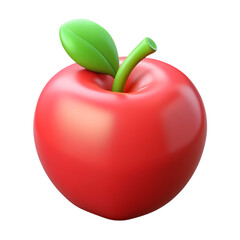 A single red apple with a green leaf and stem, isolated on transparent background