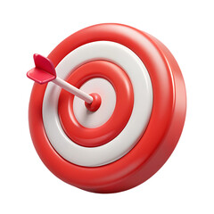Red dart hitting the bullseye on a target, isolated on transparent background