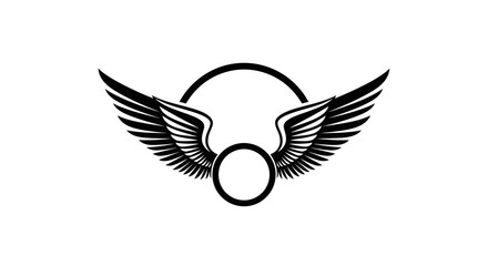 Obraz premium Black and white illustration of a winged emblem with a circular design, perfect for logos.