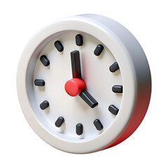 A simple clock face with red and black hands isolated on transparent background