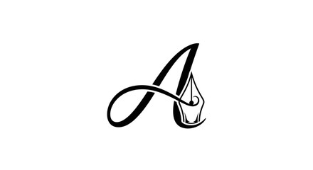 Elegant logo featuring a stylized letter A intertwined with a pen nib, symbolizing writing, creativity, and artistic expression.