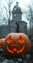 Scary Halloween pumpkin. Halloween photo. Background photo