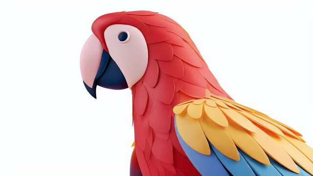 Close-up of a Red Parrot on White Background.