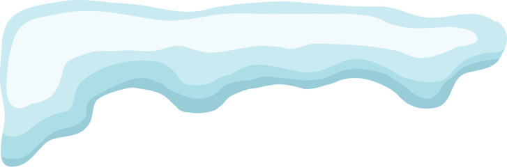 White snowy cape on white background, snowdrifts, Winter element, border frame snow decoration. cartoon flat decoration with snowflakes, icicles isolated illustration