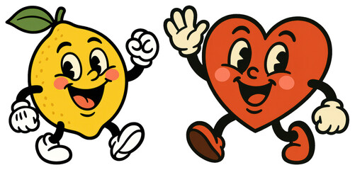 Obraz premium PNG Playful lemon heart characters, element set on transparent background
