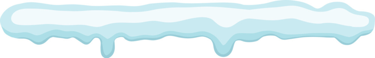 White snowy cape on white background, snowdrifts, Winter element, border frame snow decoration. cartoon flat decoration with snowflakes, icicles isolated illustration