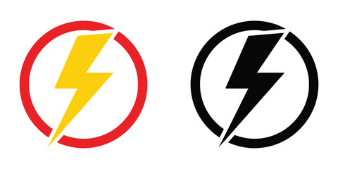 Yellow lightning bolt in red circle and black lightning bolt in black circle electricity