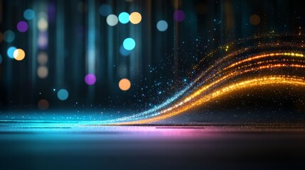 Colorful, blurry image of a cityscape with a bright orange line. The image has a dreamy, surreal quality to it, with the orange line creating a sense of movement and energy