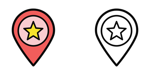 Two map pin icons one red with yellow star one black outline with star location marker