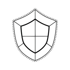 Simple black and white shield outline with dashed border and internal divisions security