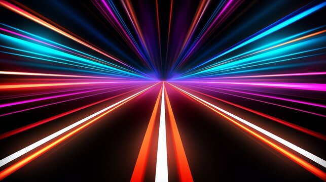 Colorful, long, and thin line of light is shown in the image. The line is made up of different colors, including red, blue, and green. The image has a futuristic and dynamic feel to it
