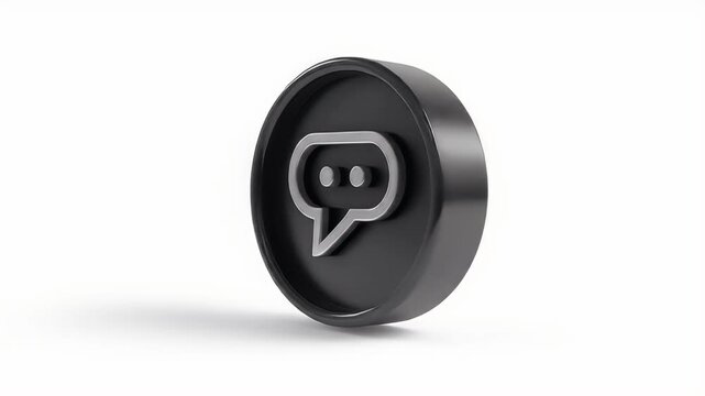3D Render of Chat Icon on Black Coin.