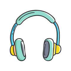 Stylized teal and yellow headphones vector illustration icon
