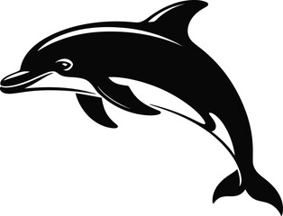 Fototapeta premium Black silhouette of a dolphin on white background