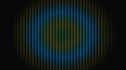 Abstract background of vertical glowing neon lines in blue, yellow, and green colors, creating a futuristic and energetic digital art pattern on a black backdrop
