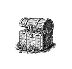 Treasure Chest Filled with Gold and Gems – Pirate Loot Engraving Art