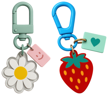 PNG Colorful keychains with playful designs, element set on transparent background