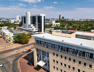 aerial view Gaborone Botswana, Main Mall, government buildings, city skyline, daytime