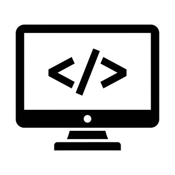 computer monitor with code solid icon representing software programming and web development