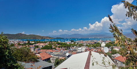 T&uuml;rkiye. Fethiye. Panorama of the port. View from the Rock Tombs of Amyntas.