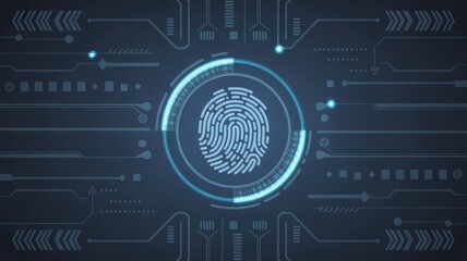 Fototapeta premium Fingerprint scan technology digital security concept with circuit board elements biometric identification system for access control