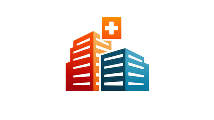 Modern medical building logo with blue and orange gradient color design representing hospital healthcare and professional clinic branding concept on white background